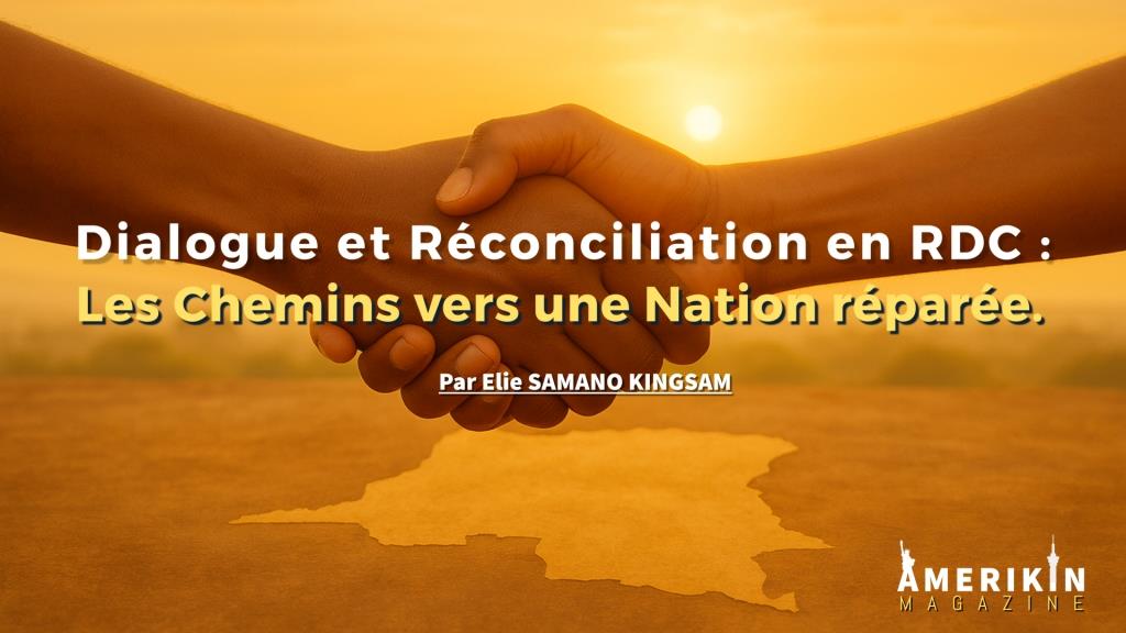 Symbole de paix et de dialogue en RDC : mains unies, drapeau, silhouette de carte